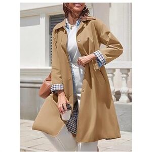 Tankaneo Womens Long Trench Coat Single Breasted Oversized Windproof Overcoat  S